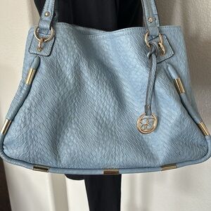 Light Blue Women’s Tote Bag with Gold Accents